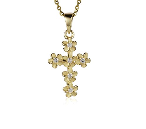Arthur's Jewelry 925 sterling silver yellow gold plated Hawaiian plumeria flower cross cz pendant2