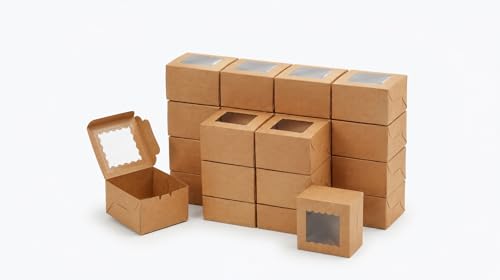 Image of Kraft 1Brownie Packaging Box (Pack of 25) 3x3x2 Inches | Single Browines packing, Bakery Packaging Box for Donut, Cookies, MINI Candle & Small Gifts | Ideal for Home Bakers |
