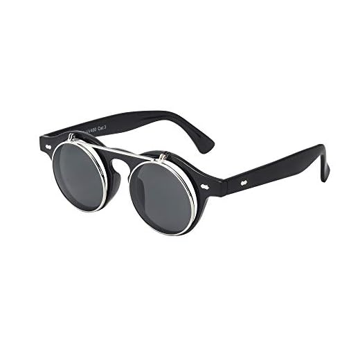 Solglasögon herr damer flip up-lins U400 skydd vintage klassisk steampunk look (A1 svart)