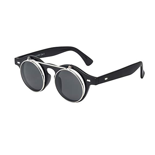 Sunglasses Men’s Ladies Flip Up Lens U400 Protection Vintage Classic Steampunk Look (A1 Black) steampunk buy now online Sunglasses Men’s Ladies Flip Up Lens U400 Protection Vintage Classic Steampunk Look (A1 Black) steampunk buy now online
