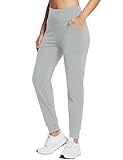 BALEAF Women's Fleece Joggers Waterproof Thermal Hiking Pants Sweatpants Track Pants Winter Clothes Running Gear Light Grey XL