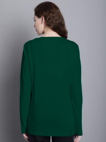 Image of JUNEBERRY Pure Cotton Round Neck Regular Fit Core Fashion Solid Full Sleeve T-Shirt for Women & Girls (Colors: Black, Cork, Green, Navy, Swanwhite & White)