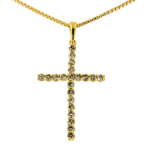 Haus of Brilliance 14K Yellow Gold Plated .925 Sterling Silver 1/2 Cttw Champagne Diamond Cross Pendant Necklace (K-L Color, I1-I2 Clarity) - 18"