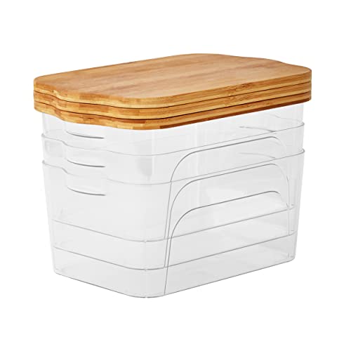 Heritage Living Storage Bin With Bamboo Lid, Decorative Stackable Basket Table Bookcase Kitchen Office Organizing, Multipurpose Basket Organizer Bin (3Pc Xsmall, Clear) #TOP2