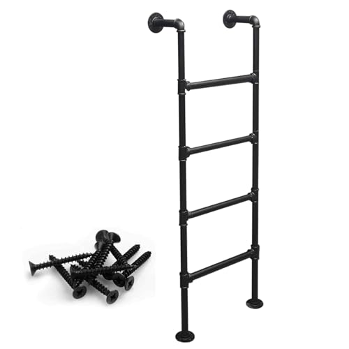 Escalera de metal negro montada en la pared de 100-300 cm, escalera de hierro forjado para litera de ático para el hogar, loft, dormitorio, biblioteca, techo de caravana, 210 cm
