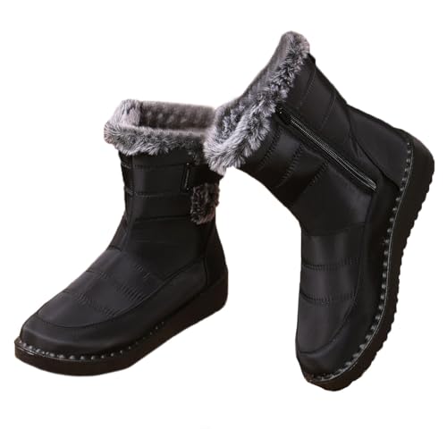GIZNXBA Bottes De Neige Femme Bottes À Plateforme À Mi-Mollet Bottines Fourrées Antidérapant Chaudes Boots Outdoor Confortables(/Black,EUR 38)