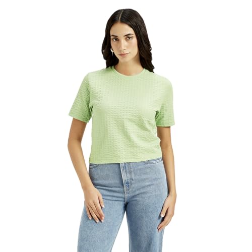 Image of Women's Textured Light-Green Crew Neck Top