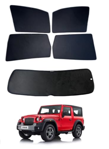 Image of Premium Car Sunshade Fix Type Non-Magnetic Curtain with Rear Dicky Curtain Set of 5pc for Thar