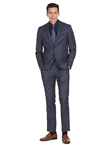 Image of Arrow Men's Polyester Blend Body Tailored Checkered Suit Business Pants Set