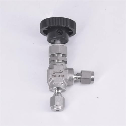 Codo de grúa con válvula de aguja y compresión de 6 mm en acero inoxidable 316 7