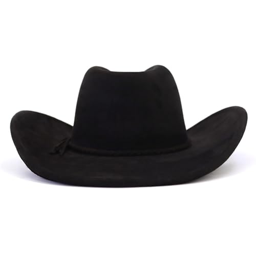 Image of Western Cowboy Hat for Women Men Classic Fedora Hats Wide Brim Suede Cowboy Hat for Women with Buckle Belt