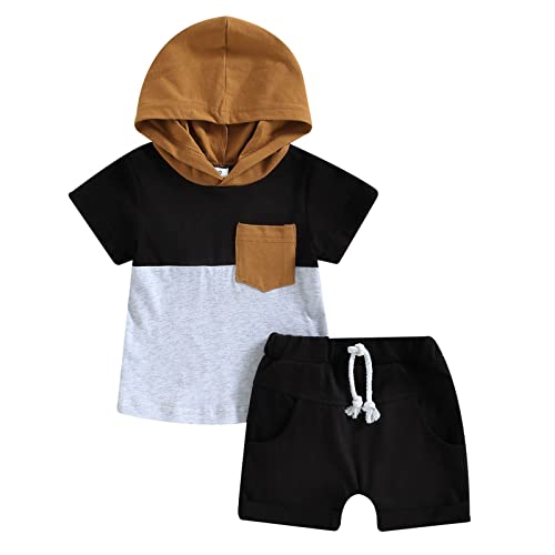 Image of TheFound Infant Baby Boy Shorts Set Tie Dye Short Sleeve Hooded Pullover Top Drawstring Shorts Summer Clothes