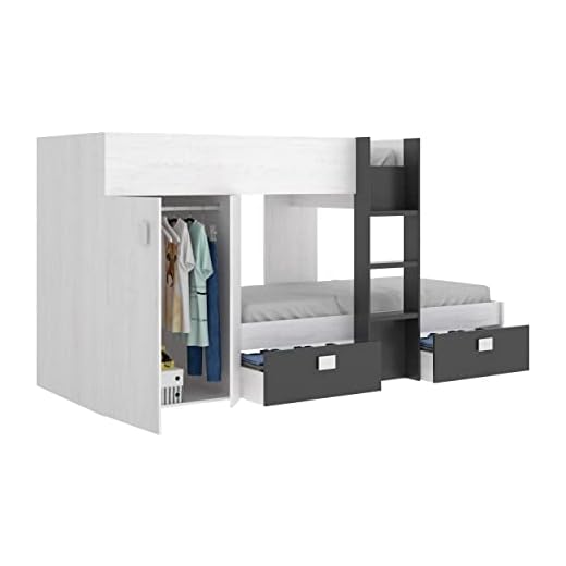 HOMEKIT Cama Juvenil Tipo Tren, 2 Camas, Artic+Grafito, Sencillo