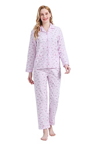 Image of GLOBAL Women Cotton Pajamas Long Sleeve PJs Button Down Sleepwear S-3XL
