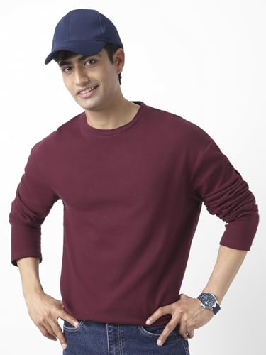 Image of Urbano Fashion Men's Textured Round Neck Oversized Full Sleeve Cotton T-Shirt