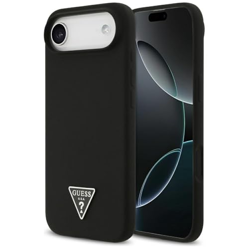 CG MOBILE Guess Logo Triangle en Silicone Compatible avec Coque MagSafe pour iPhone 17 Air (Noir)