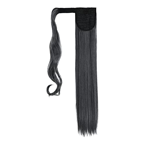 Girlshow Straight Wrap Around Ponytail Extensions 24 Inch Long Clip In Synthetic Hair Piece For Women Girls (Jet Black Mix Gray 24"-#115B) #TOP1