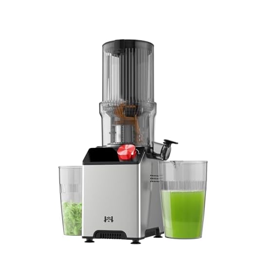 WHUTO Cold Press Juicer, Juicer Machines with 4.35'' Wide Feed Chute, Stainless Steel Masticating Juicers Easy to Clean, Ergonomic Operational Panel Design, High Juice Yield, Gray Knob