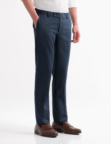 Image of Arrow Textured Tapered Fit Formal Trousers for Men - Full Length Formal Pants for Men Office Wear