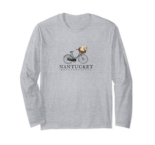 Nantucket Tee, Bike with Flowers Nantucket Mass. Long Sleeve T-Shirt