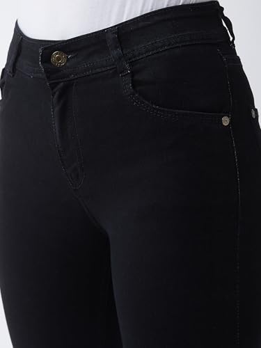 Image of Miss Chase Women's Skinny High Rise Cropped Fringed Hemline Detailing Stretchable Denim Jeans