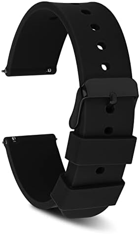 Cobee Silicone Watch Bands, Quick Release Waterproof Soft Rubber Replacement Straps with Stainless Steel Buckle Smart Watch Straps Sport Watchbands Wrist Straps for Men Women(20mm-Black, Black Buckle)