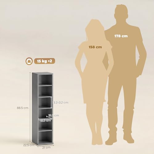 HOMCOM 204 CD Storage Units Set of 2, Blu-Ray Tower Rack with Adjustable Shelves, Bookcase Storage Organiser, Light Grey - Image 2