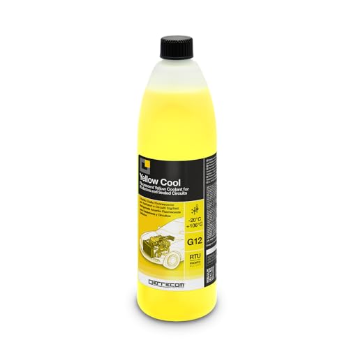 ERRECOM Yellow Cool, Líquido para Radiador Amarillo Fluorescente -20°C, anticongelante G12 con Paquete inhibidor de Base orgánica Oat, Listo para Usar, 1 litro