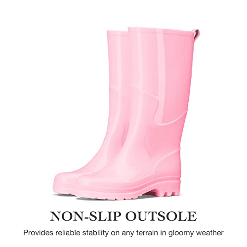 Hisea Rain Boots For Women Waterproof Garden Boots, Knee High Rain Shoes, Non Slip Seamless Welly Light Pink #TOP3