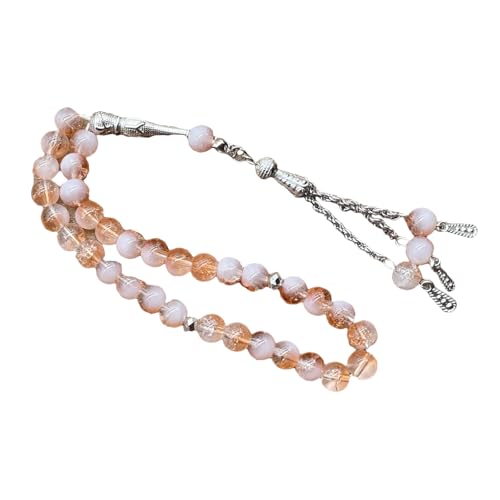 イスラム数珠 33 Tasbih 氷割れガラスロザリオネックレスイスラム教徒の礼拝と精神的な反射祈りアクセサリー
