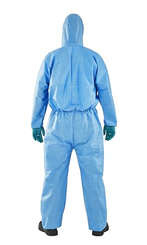 Ansell AlphaTec 1500 Model 111, Einweg-Schutzanzug mit Kapuze, Chemikalienschutz Type 5/6, Wasserdichter Arbeits-Overall, Einmal-Schutzkleidung Herren Damen, Blau, Größe XL (1 Stück)