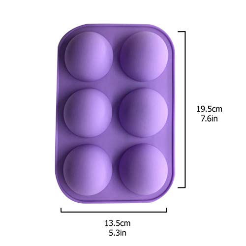 Semi Sphere Silicone Mold - 6-Hole Silicon Molds for Baking, Soap Making, Resin Casting - Hot Chocolate Bomb, Cupcake, Muffin, Candy, Gummy and Jelly Maker (3-Pack) - Brown, Blue & Purple - Thumbnail 6