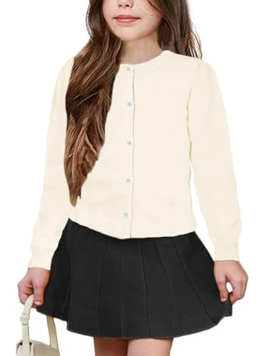 Image of Girls' Cardigan Sweater [Cute Petal Buttons] Cotton Long Sleeve Crewneck Uniform Sweater for 5-14 Years Girls