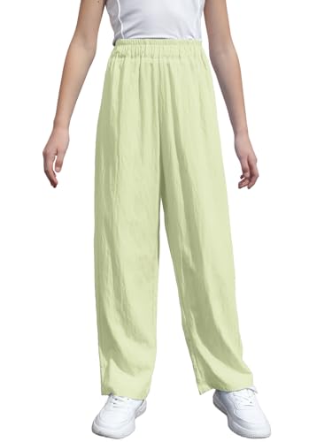 Image of SANGTREE Womens Wide Leg Pants Lightweight Casual Elastic High Waist Straight Leg Loose Trousers for Womens, Light Green, XL