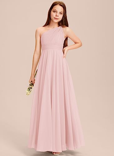 Junior Bridesmaid Dress, Girls' Special Occasion Dresses, Wedding Party Dresses One Shoulder Floor-Length Chiffon3
