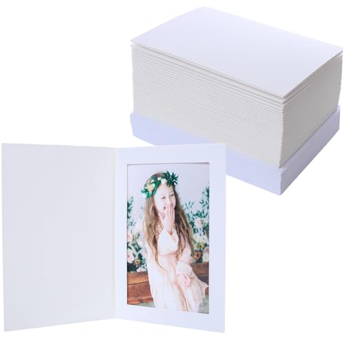 Image of 100 Pack Photo Frame Cards with 100 Pack Self-Seal Envelopes 4x6 Paper Picture Frame Bulk Photo Insert Notecards for Back to School Fall Decor Halloween Wedding Birthday Classroom DIY- White