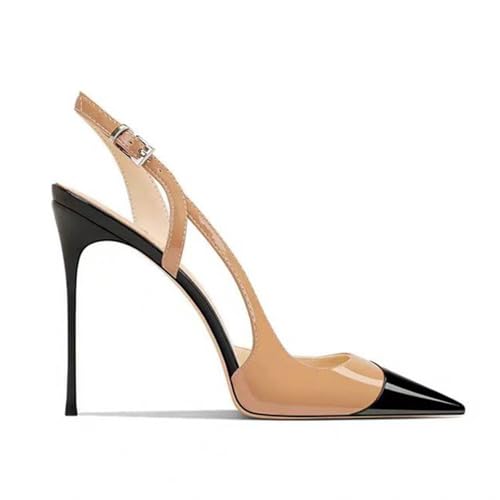 Women's High Heels, Large Size Stiletto Heels Sandals 12 CM Courts Splicing Side Hollow Back Buckle Pointed Pumps for Dinner Party Prom Wedding,36 EU,Apricot2