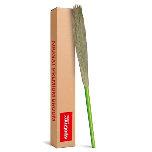 Image of Spotzero By Milton Airavat Premium Grass Broom I Blend Shillong & Silchar Grass I Extra Long Ergonomic Handle Design, Set of 1