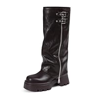 Lyrisiphy Knee High Boots for Women Foldover Wide Calf Pull on Cute Chunky Platform Riding Boots Fashion Long Tall Fall y2k Trendy Boots for Festival Concert Punk Rave, Brown, 5.5 UK