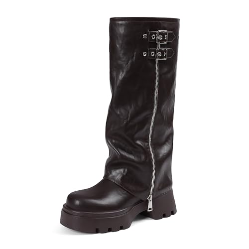 Lyrisiphy Foldover Wide Calf Knee High Boots
