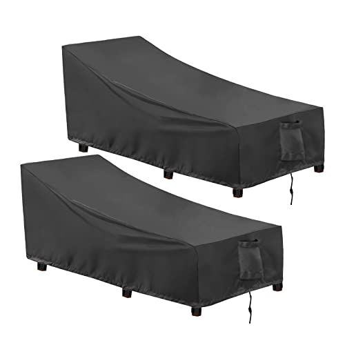 OutdoorLines Outdoor Waterproof Patio Chaise Lounge Chair Cover - UV Resistant Lounger Covers Heavy Duty Weatherproof Patio Sofa Furniture Covers, 2 Packs, 64Wx28Dx30H Inches, Black