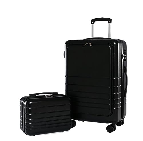 Luggage Suitcases With Wheels Luggage Suitcase Piece Set Carry On ABS+PC Spinner Trolley,Durable Travel Luggage Suitcase Spinner Luggages (Color : Black, Size : 24+14in)