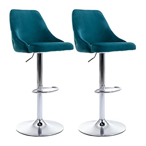 chairus Swivel Barstools Kitchen Set of 2 Velvet Breakfast Island Counter Stools Footrest High Stools with Adjustable Height (Teal) Cover