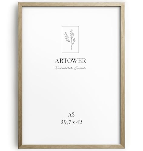 Artower® Bilderrahmen für DIN A3 30 x 42 cm Natur Holz Eiche Dünner Rahmen | Posterrahmen Groß Collage | Picture Frame 29,7 x 42cm | Holzrahmen | Holzbilderrahmen Poster Echtholz