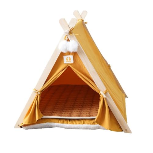 Nizzvlo ペットテントベッド オフグラウンド 密閉式 四季対応 猫ベッド・犬ベッド 小型犬ケージ 安心感アップ 屋内外兼用 60×45×58cm グレー (イエロー+クールマット(60×55×63))