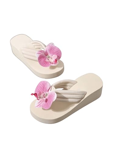 Verdusa Women's 3D Floral Platform Sandals Holiday Wedge Sandals Beach Flip Flops