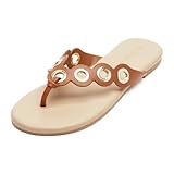 FUNKYMONKEY Women's Circular Rivets Flip Flops Summer Slip On Fashion Thong Sandals for 2025(7 M US, Brown)