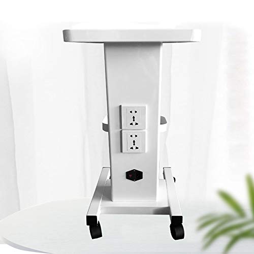 White Salon Rolling Beauty Cart, Salon Spa Storage Organizer Cart Beauty Instrument Tray Rolling Cart Trolley Cart Stand W/Socket, Handle, Tray and 360° Rotation Wheels, Load Capacity: 45kg/ 99.21LBs