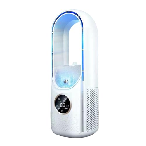 Bladeless Desk FanLeaf Free Silent Tower Fan with Humidifier and Cooling 6 Speed Levels 3 Modes Timer USB Charging Multi-Color Ambient Lighting Quiet Fans For Bedroom White