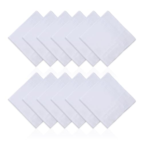 Image of Men's Handkerchiefs 12 PCS, 100% Soft Cotton Handkerchiefs for Men, White Pocket Squares for Men, Classic Hankies